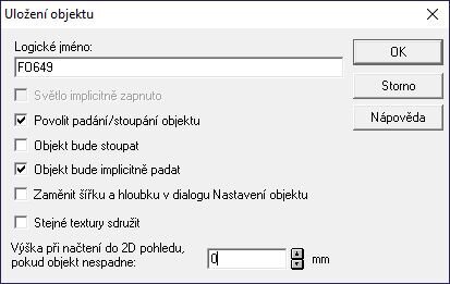 Uložení objektu - nastavení parametrů Uložení objektu – nastavení parametrů
