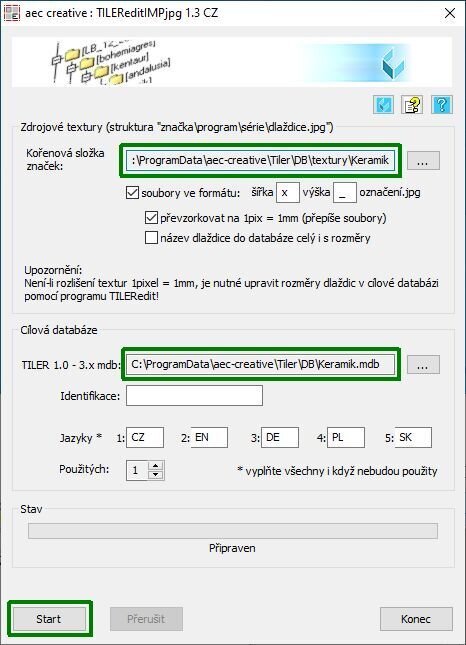 Tiler – Vytvoření nové databáze dlaždic Tiler – Vytvoření nové databáze dlaždic