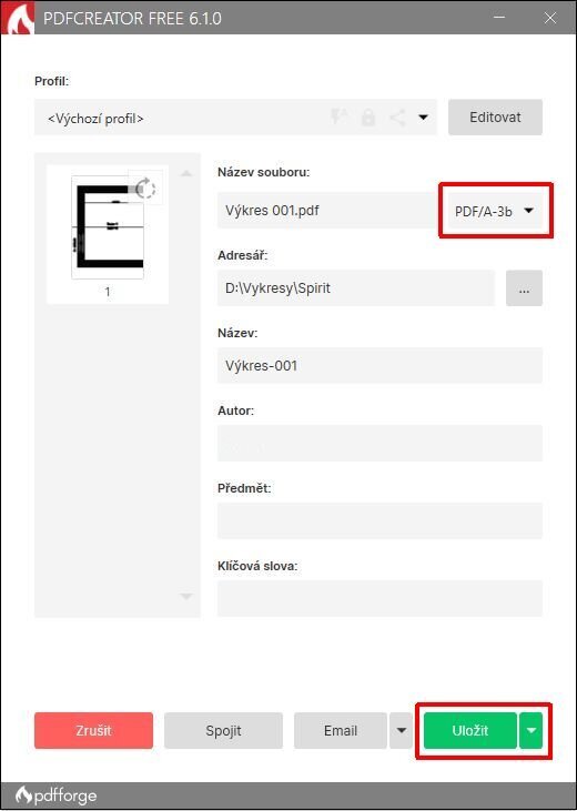 Tisk výkresu do formátu PDF/A-3b PDF verze 1.7 Tisk výkresu do formátu PDF/A-3b PDF verze 1.7