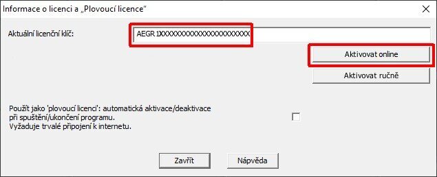Dialogové okno - Licencování Dialogové okno – Licencování