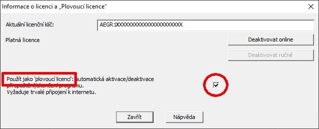 Dialogové okno - Licencování Dialogové okno – Licencování