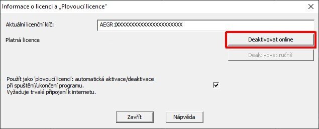 Dialogové okno - Licencování Dialogové okno – Licencování