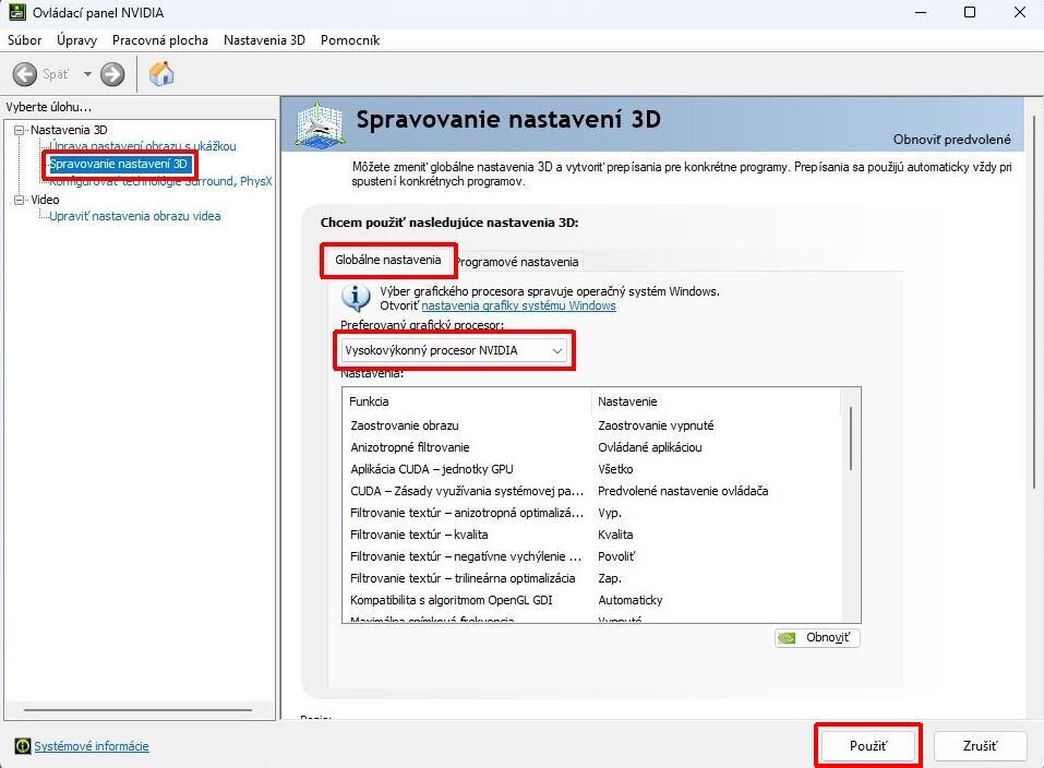 Nastavení grafické karty NVIDIA pro ArCon Nastavení grafické karty NVIDIA pro ArCon