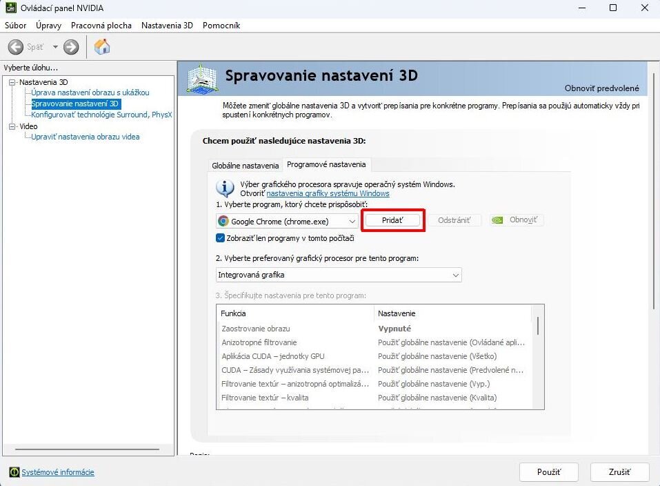 Nastavení grafické karty NVIDIA pro ArCon Nastavení grafické karty NVIDIA pro ArCon